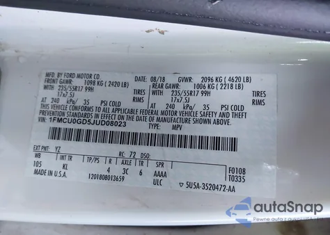 2018 Ford Escape Se from USA, damaged, VIN 1FMCU0GD5JUD08023